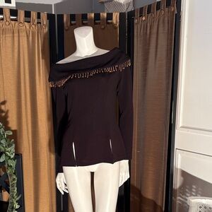 Chic Off-Shoulder Black Top With Beaded Trim